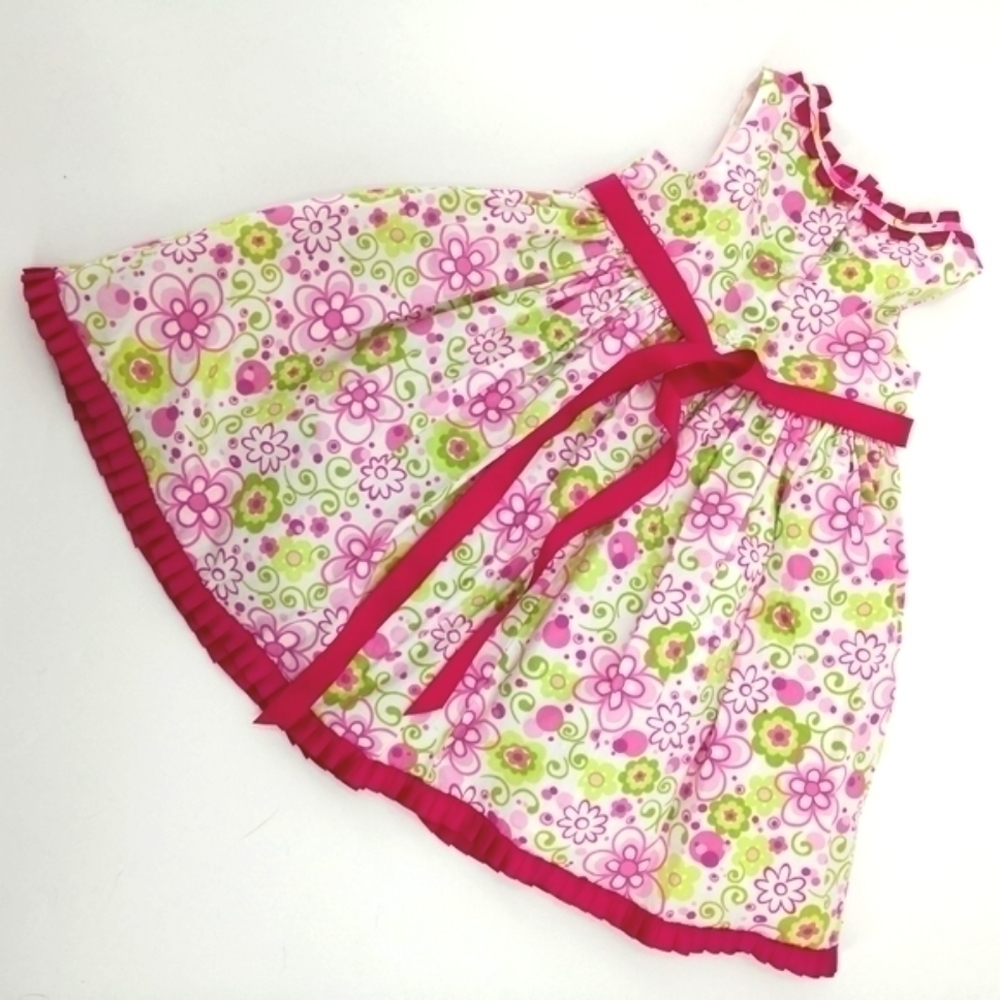 Savannah Girl's 2T Sleeveless Pink Green Dress with Ruffled Bottom Floral Print - Picture 5 of 8